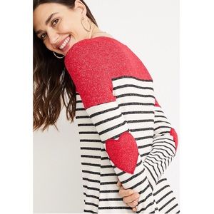 BNWT Maurices Striped Heart Elbow Patch Crew Neck Tee